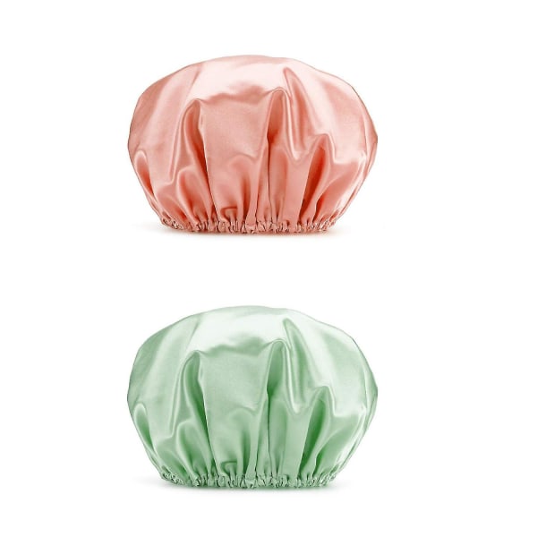 32 cm dusjhetter, 2 stk Gjenbrukbare stilige spabad for kvinner med doble lag badende hattegrønn og oransje pink green