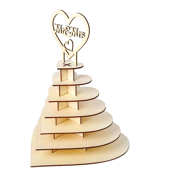 Husholdningsdekoration i træ 7 etagers 3D kors hjerteformet chokolade display stativ til bryllupsfest, model?:?1