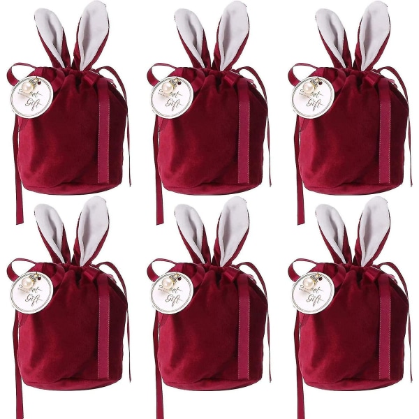 6 stk røde kanin øre påske gaver poser, fløjl valentinsdag chokolade slik pakkepose