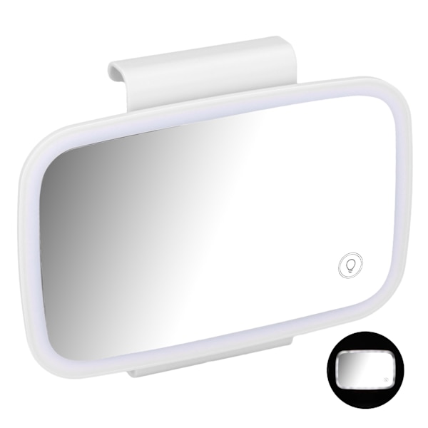 Bil Solskydd Sminkspegel Surround LED-lampor Pekskärm Plug and Play med infällbar baksida ClipWhite