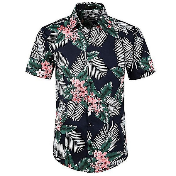 Grøn Blad Print Mænds Slim Fit Hawaiian Skjorte til Strandfest