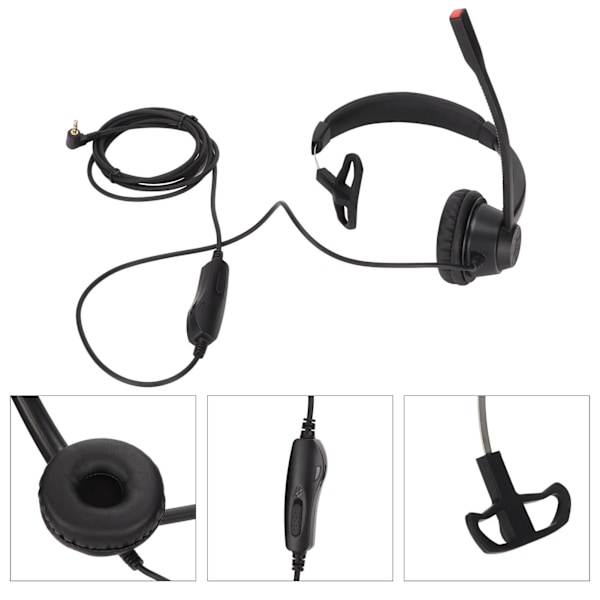 Telefonhodetelefon Volumjustering Mikrofon Mute Monaural 2,5 mm Business Headset for Call Centers Telemarketing