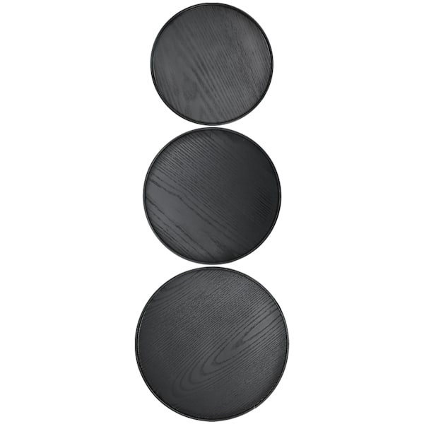 3st/set 30cm 27cm 24cm Diameter Rund Svart Träbricka Bordsservis Dessert Fruktbricka för Home Hotel