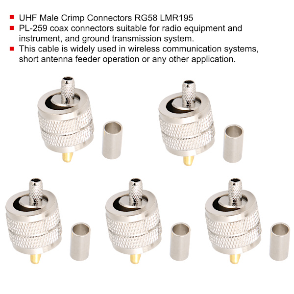 5 Styck UHF PL259 Hane Plug Crimp Coax Connector Adapter RF Connector