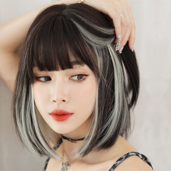 Korta hängande öron Dye Peruk Svart Beige Brun Trendig Justerbar Rak Bob Peruk för kvinnor 33cm / 13in