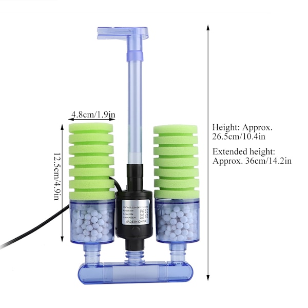 Mini Aquarium Fish Tank Svampakvarium med dränkbar vattenpump 220-240V CN-kontakt (XY-2902)