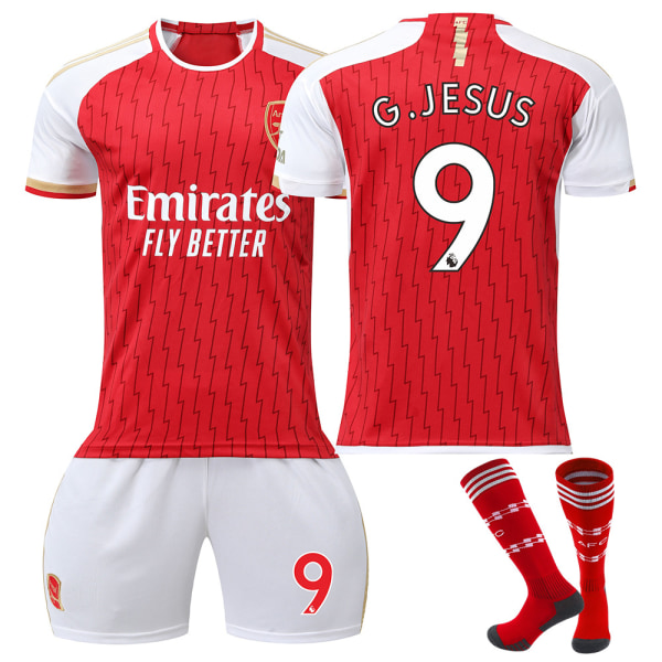 23-24 Arsenal hjemmefodboldtrøjesæt 7 Saka 8 Odegaard 9 Jesus 11 Martinelli-trøje 24 NO.9