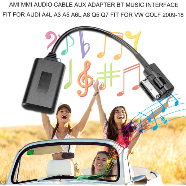 AMI MMI lydkabel Aux-adapter BT musikkgrensesnitt Passer for Audi A4L A3 A5 A6L A8 Q5 Q7 Passer til VW Golf 2010-18, modell: svart 8