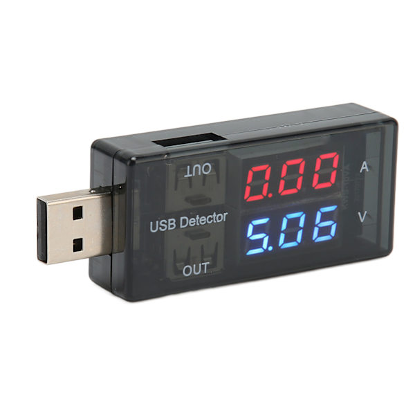 Dobbel USB-tester 1 inn 2 ut LCD Strømstyrke Spenningsmåler Multimeter for mobiltelefoner Nettbrett Bærbare datamaskiner Billadere