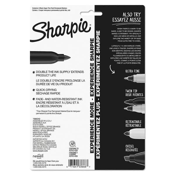 33666PP Super Permanent Markers Fine Point Black, 6-pakning