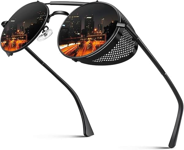 Men's Retro Steampunk Style Round Metal Frame Polarized Sunglasses