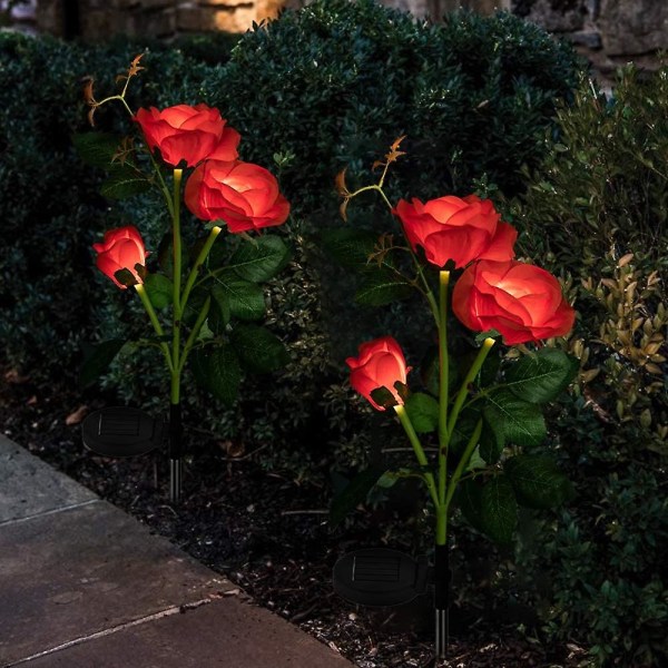 Aurinkoenergiapuutarhavalot Joulupihakoristeet Solar Rose -kukkavalot, joissa on 6 ruusukukkaa, vedenpitävät puutarhan patiopihan polun koristeluun 2 pakkaus