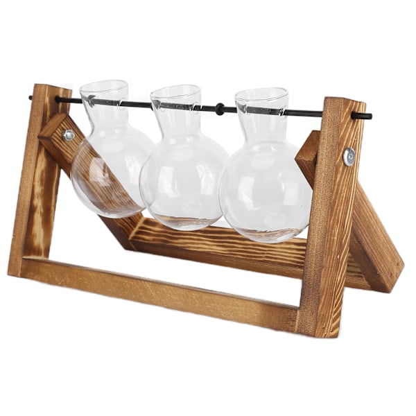 Plantera Terrarium med träställ glasvas bordsbord glaskruka för hemmakontorsdekoration (träram 3 flaska)