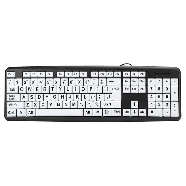 Sort Low Vision-tastatur USB-kablet ældretastatur med hvide store printknapper Sort