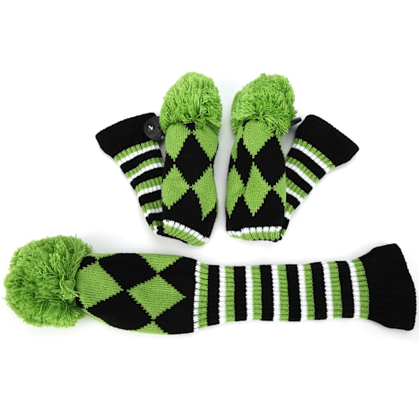 3st Polyester Ull Stickning Golf Putter Head Cover Trä Club Headcovers Tillbehör Grön
