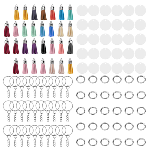 30 set DIY handmålad akryl nyckelring Tomma cirklar Nyckelring tofs set med hoppringar