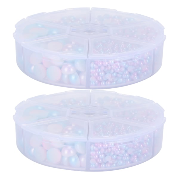 2 Æsker Gradient Imitation Perle Halvcirkelformede Ikke-porøse Flad Bagside Dekorativt Tilbehør til Tøj DIY (Pink Blå)