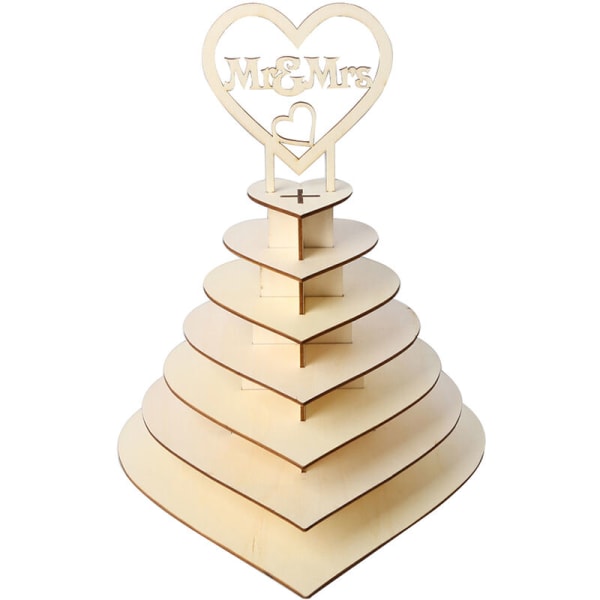 Husholdningsdekoration i træ 7 etagers 3D kors hjerteformet chokolade display stativ til bryllupsfest, model?:?1