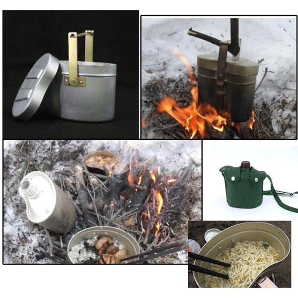 Bærbart aluminiums kantinesett med kopp og lokk Utendørs campingkokesett for fotturer, piknik, modell: 3 stk sett