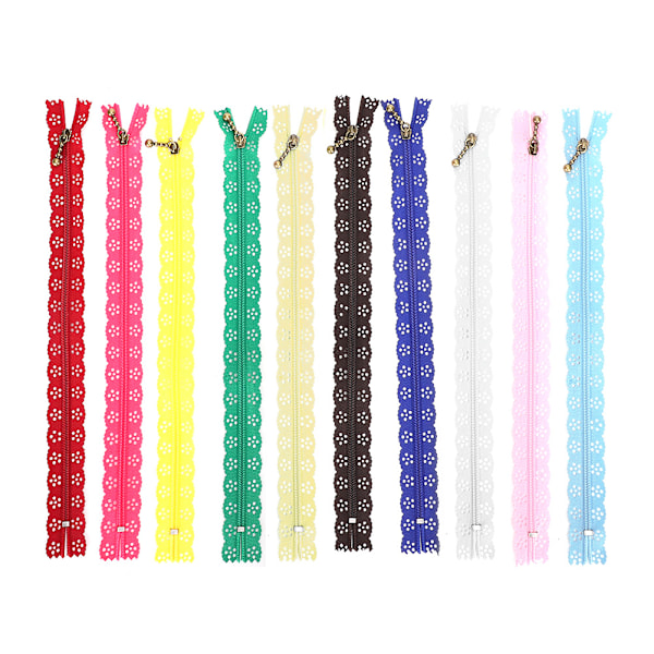 10 Styck Spets Dragkedja Mixed Style Knopp Sidenform No.3 Nylonsömnad Klädtillbehör 25cm