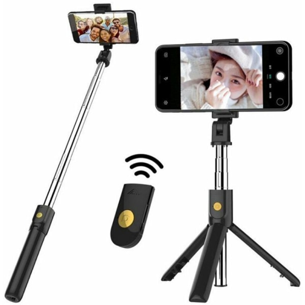 2-i-1 Selfie Stick stativbeslag med telefonholder fjernudløser til Selfie Live Streaming Videooptagelse Online Chat, Model:Hvid