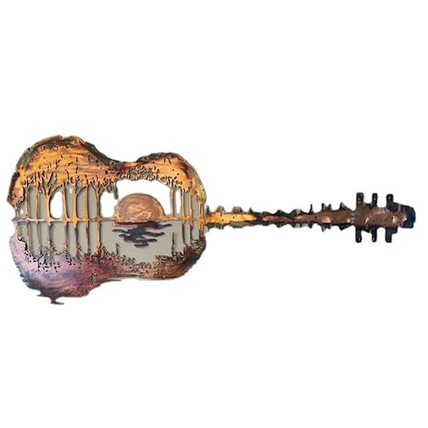 Gitarr metall väggkonst Retro väggdekor hängande väggprydnad för inomhus utomhus kontor hem musik studio dekoration