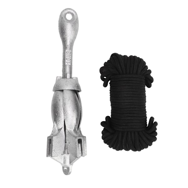 Universal Båtanka Carbonstål Vikbart Grapnel 1.5kg/3.31lb med 20m Rep för Marin