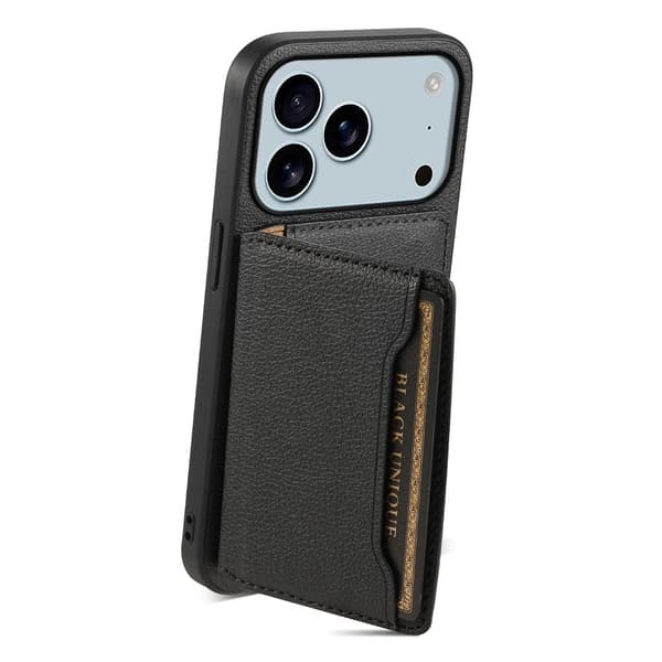 【NX】Kompatibel med iPhone 17 Pro etui med kortplads læder sort 48