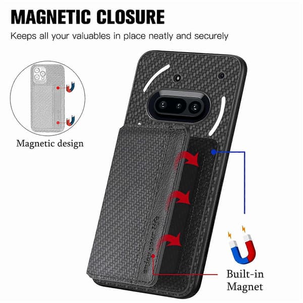 Mobilskal i kolfiber med magnetisk kortficka Black[NX] Black For Nothing Phone 3a