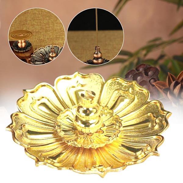 Mini Kobberlegering Blomform Røgelsespinde Stativ Baseholder Hjem Dekoration (Guld)