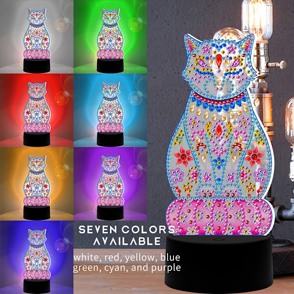 DIY diamantmaling 7 farger nattlys LED diamantmaling Broderi Hjeminnredning DP04