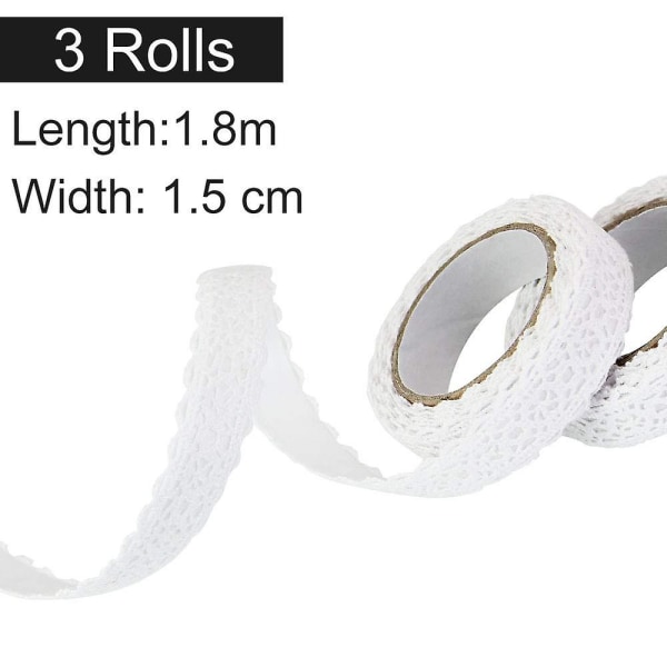3 rullar vit spetsband självhäftande spetstejp för sömnad hantverk bröllopsdekoration (2 meter)