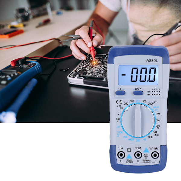 Multifunksjonell digital håndholdt LCD-skjerm Multimeter AC DC Spenningsstrømdetektor Blå Hvit