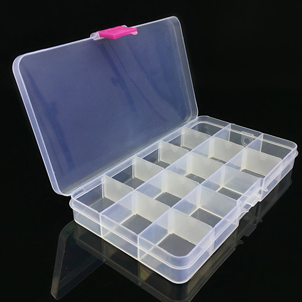 15 Fack Justerbar Plast Fiskedrag Krok Tackle Box Förvaringsväska Organizer