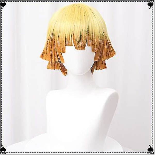 Zenitsu Demon Slayer Cosplay Paryk - Kort Gul Unisex Halloween Kostume