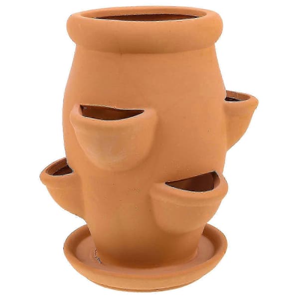 Terracotta Jordbærtårn Krukke med flere lommer til sukkulenter, blomster, elegant design til havebrug