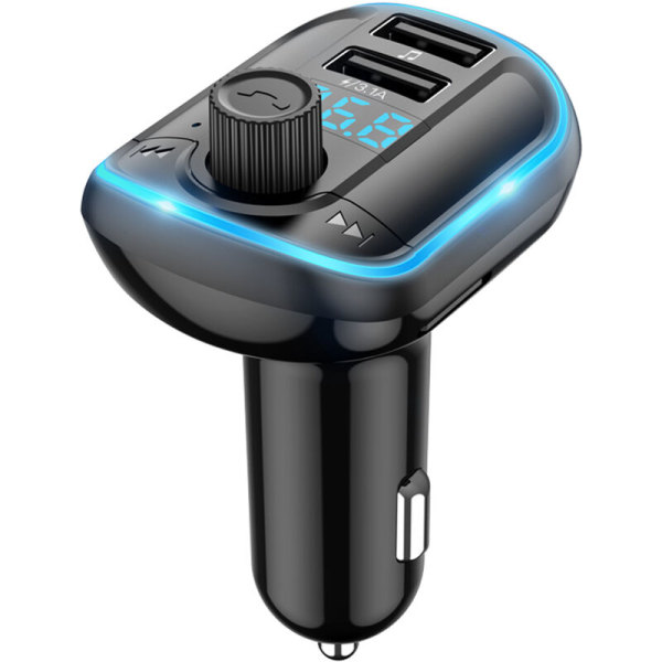 Dobbel USB-lader BT 5.0 bil FM-sender MP3-musikkspiller TF-kort/U-disk med LED-skjerm Trådløs radiosendermodulator, modell: svart