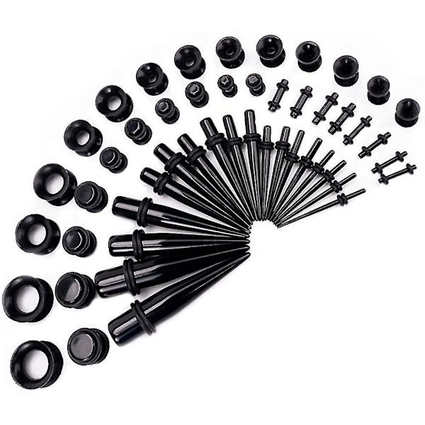 Ear Gauges Expander Set - 50 Piece Kit with Acrylic Rejuvenators, Plugs, and Silicone Tunnels