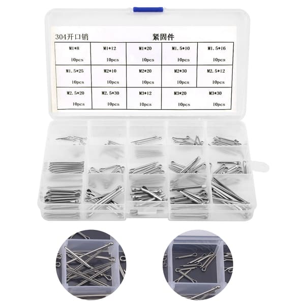 【NX】150 stk. 15 slags 304 rustfrit stål splitstifter Kit M1 M3