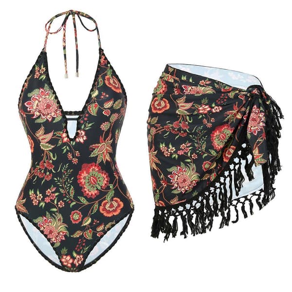 Tankini-sæt til kvinder med V-hals, delt design, lange kvaster, stilfuld badedragtskørt til afslapning ved poolen, sæt 2 M Suit 2 M