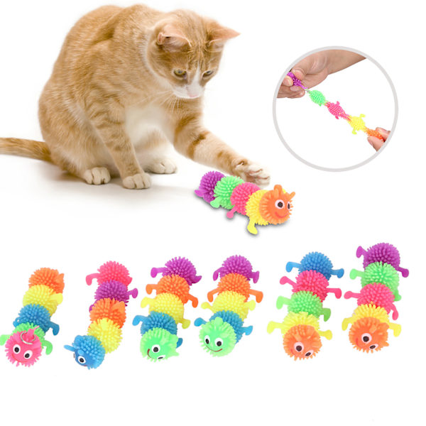 6st Mjuk Simulering Inchworm Cat Teaser Toy Pet Cat Tänder Ren Tuggbett Leksaker