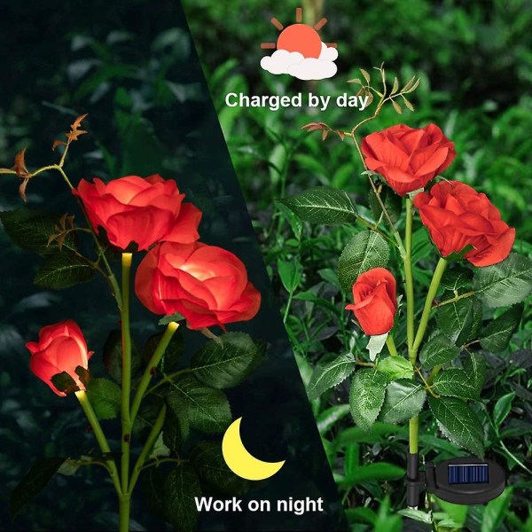 Solar Hagelys Julegårdsdekorasjoner Solar Rose Blomsterlys Med 6 Rose Blomster Vanntett For Hage Patio Hage Pathway Dekorasjon 2 Pakke