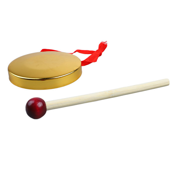Håndgong Mini Bærbar Musikinstrument Udendørs Legetøj med Hammer til Traditionelt Kinesisk Slagværk Guld 9 cm