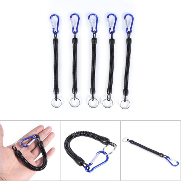 5 st Elastiska Fiske Rep Båt Lanyards Med Camping Karabiner Spänne Säker Lås Blå