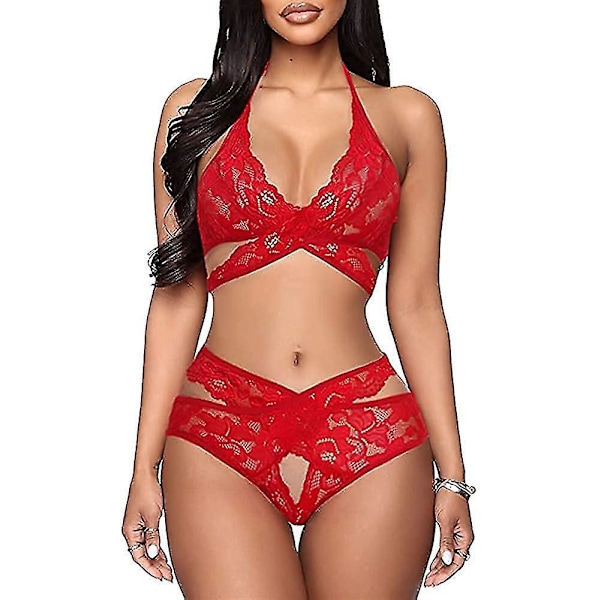 Bright Red Lace Bralette and Panty Set - Women's Sexy Lingerie