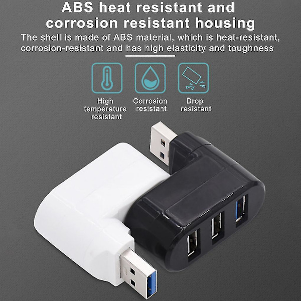 Svart plast 3-portars USB 3.0-hubb för bärbara datorer - Dockingstation Extender