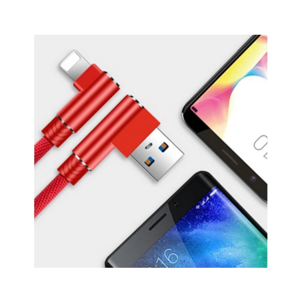 3-pack 90 graders USB -dataladdare snabbkabel för iPhone (1M-2M-3M)