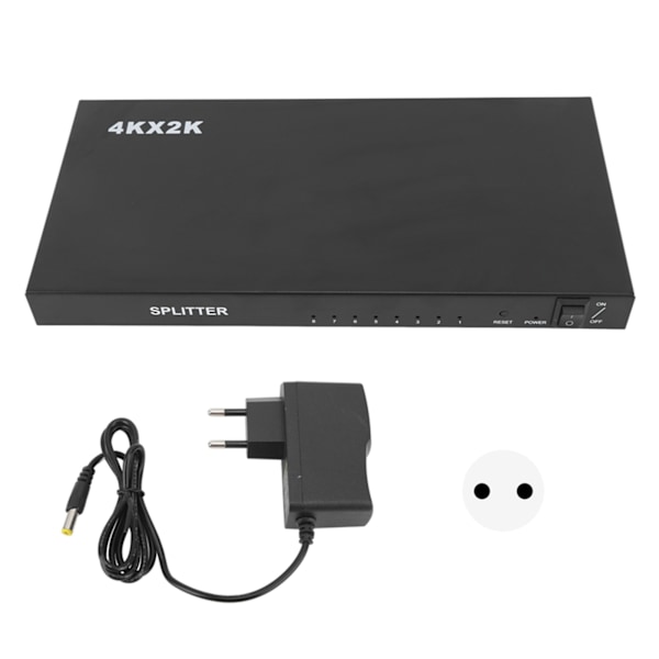 4K HD Splitter Komposit Video Distribusjon 1 Inn 8 Ut AC 100V‑240V Lyd Video Splitter for DVD STB Spillkonsoller EU-kontakt