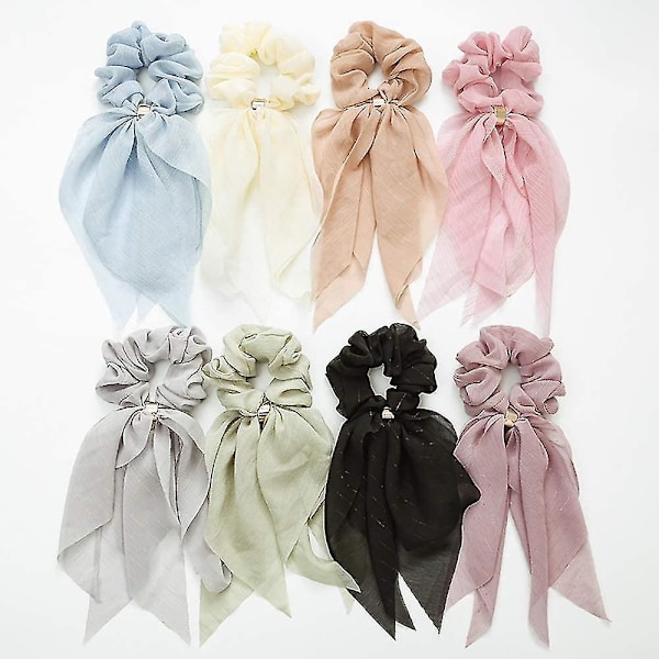 Dubbellagers Chiffon Kaninöron Hästsvans Hår Scrunchies - 8 Pack