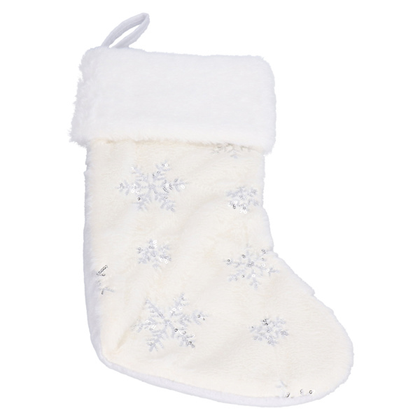 Polyester julstrumpa hängsmycke med broderi snöflinga mönster julgran dekoration prydnad Silver